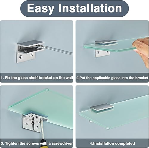 Miniatura 8 de Alise Soporte de estante de vidrio ajustable para puerta de ducha, soporte de abrazadera resistente para estantes de vidrio de 0.315-0.472 in,