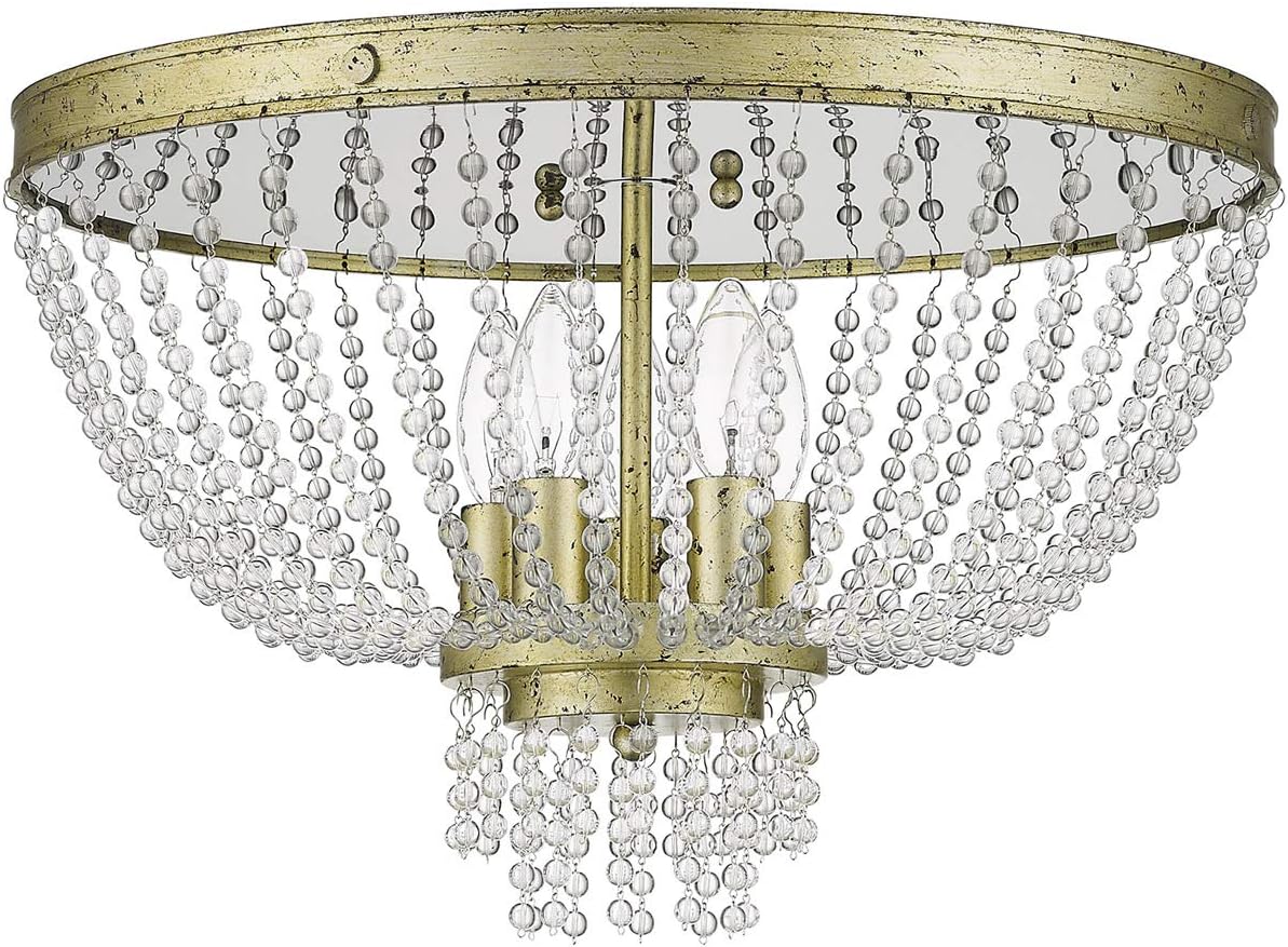 Livex Lighting 51866-28 Crystal Five Light Ceiling Mount from Valentina Collection, Champ, Gld Leaf Finish, Hand Applied Winter Gold