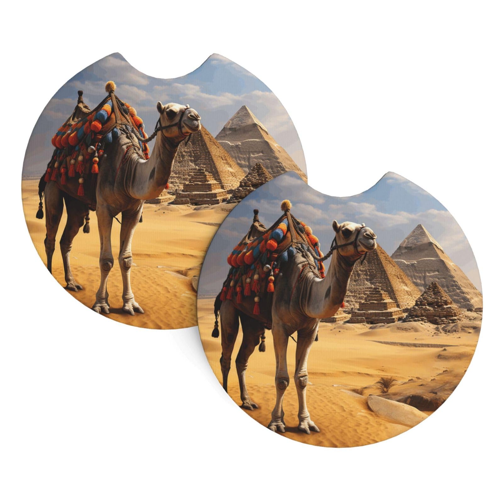 2 Pack Car Coaster for Cup Holders Pyramid Camel Car Cup Coaster 2.7" Neoprene Non-Slip Automotive Cup Mat Universal Auto Car Interior Accessories for Women Men Cup Pad