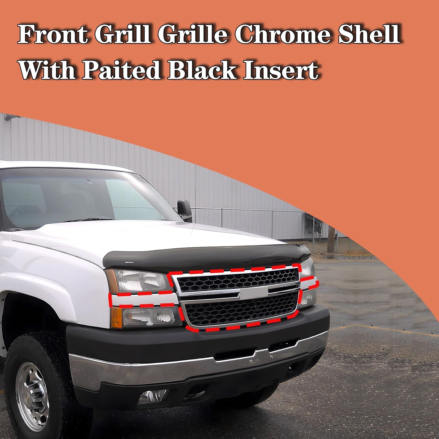 CarPartsDepot Front Grille (w/o Molding Trim) Compatible With 2003-2006 Chevy Silverado 1500 HD 2500 HD 3500 &2007 Classic & Chrome Shell With Black Insert Grill