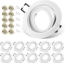 Recessed Spotlight GU10 Set, 10x Swivelling Mounting Frame 68 mm with GU10 Socket, LED Spotlights 230 V Round Flat Ceiling Spotlights, Recessed Spotlights, Recessed Spotlights, Frame Matt White