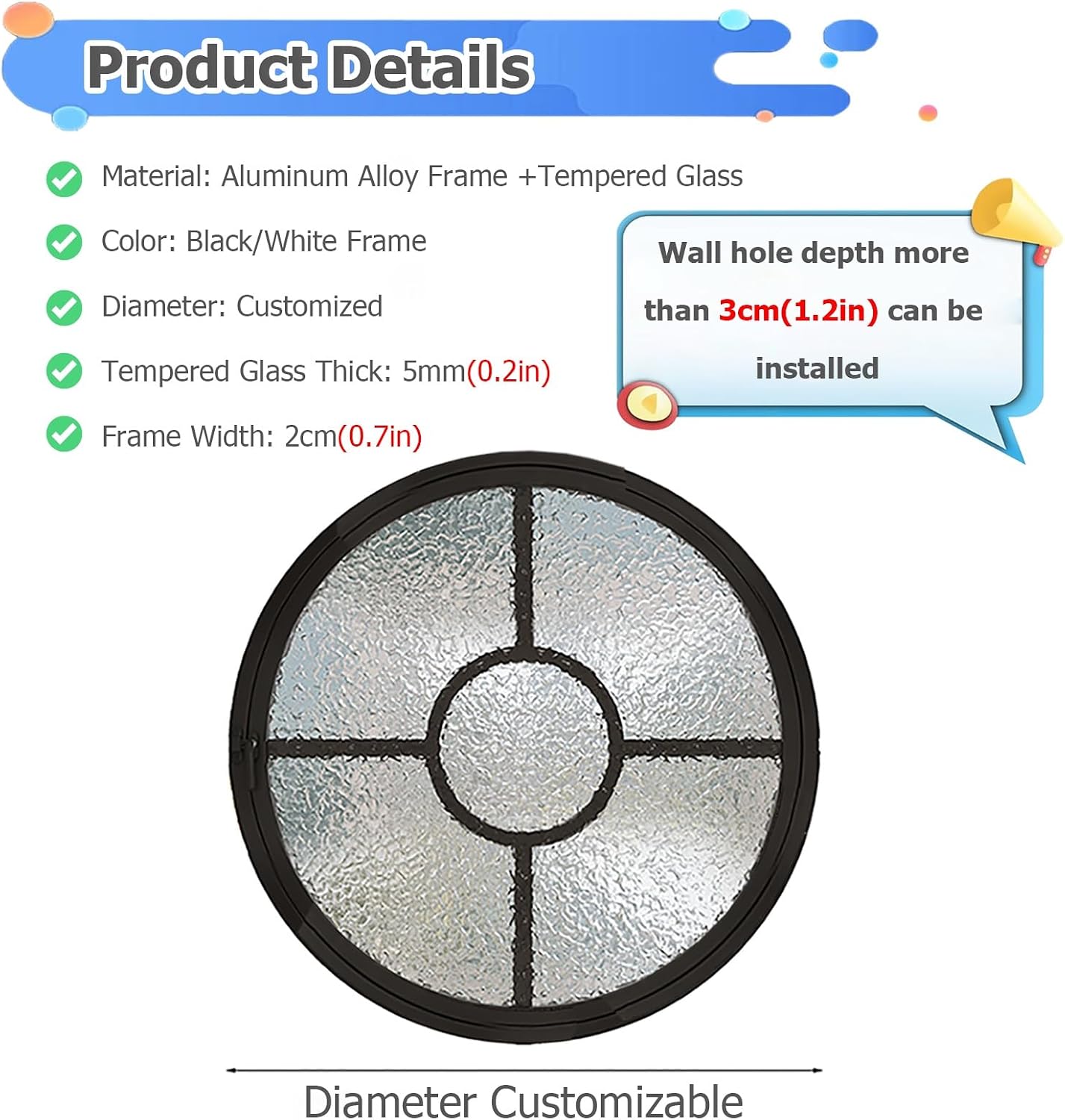 Rotating Ventilation Window,360° Rotatable Round Glass Shed Window, Household Ventilation Window with Handles, 40cm/15.7in Black - Ideal for Easy Airflow and Stylish Design