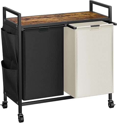 Miniatura 1 de WOWLIVE Cesta de lavandería doble con tapa, organizador de ropa sucia con ruedas, clasificador de ropa sucia hecho de hierro con estante superior y