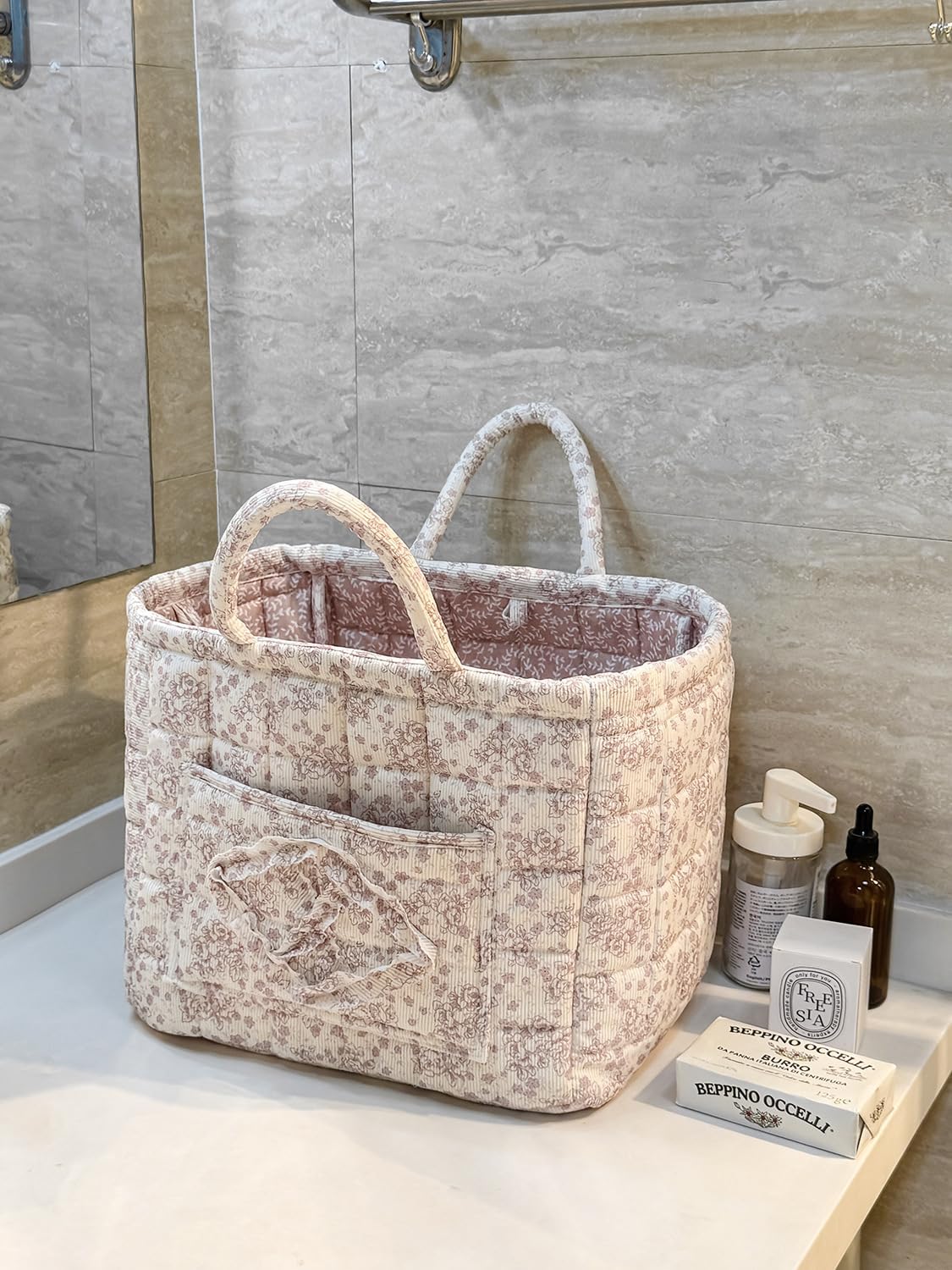 Fabric Storage Basket Boho Large Collapsible Floral Laundry Nursery Hamper Knitting Storage for Car Clothes Toys