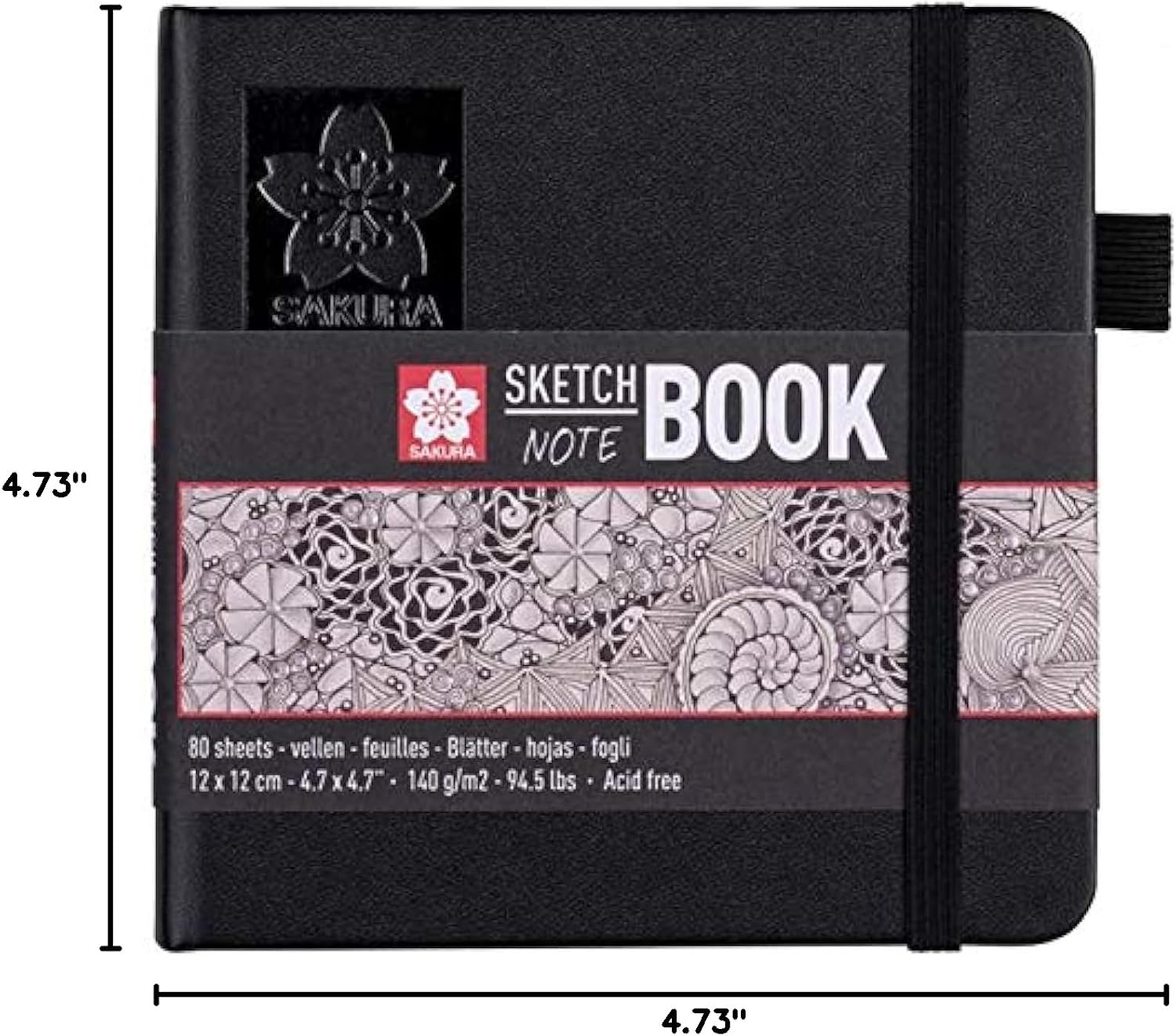 Sakura Sketchbook Black | 12 x 12 cm, 140 g, 80 Sheets | Hardcover Sketchbook for Pencil, Pastel, Ink, Gouache