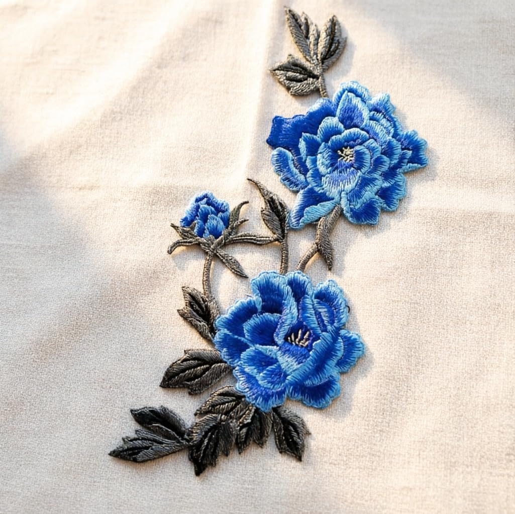 【dium.】Flower Embroidery One Piece Amazon.com: Blue Flower Patch, Sew On Embroidery Floral Patch for