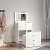 Dressing Table Set with Flip Up Mirror and LED Lights, Small Makeup Table with Dimming & 3 Color Modes,White Modern Vanity Table with 4 Drawers and Cushioned Stool for Bedroom