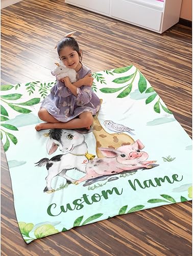 Miniatura 419 de Manta personalizada con diseño de jirafa y elefante, manta de franela suave, acogedora y ligera con nombre para sofá, cama, sofá, regalo, unisex