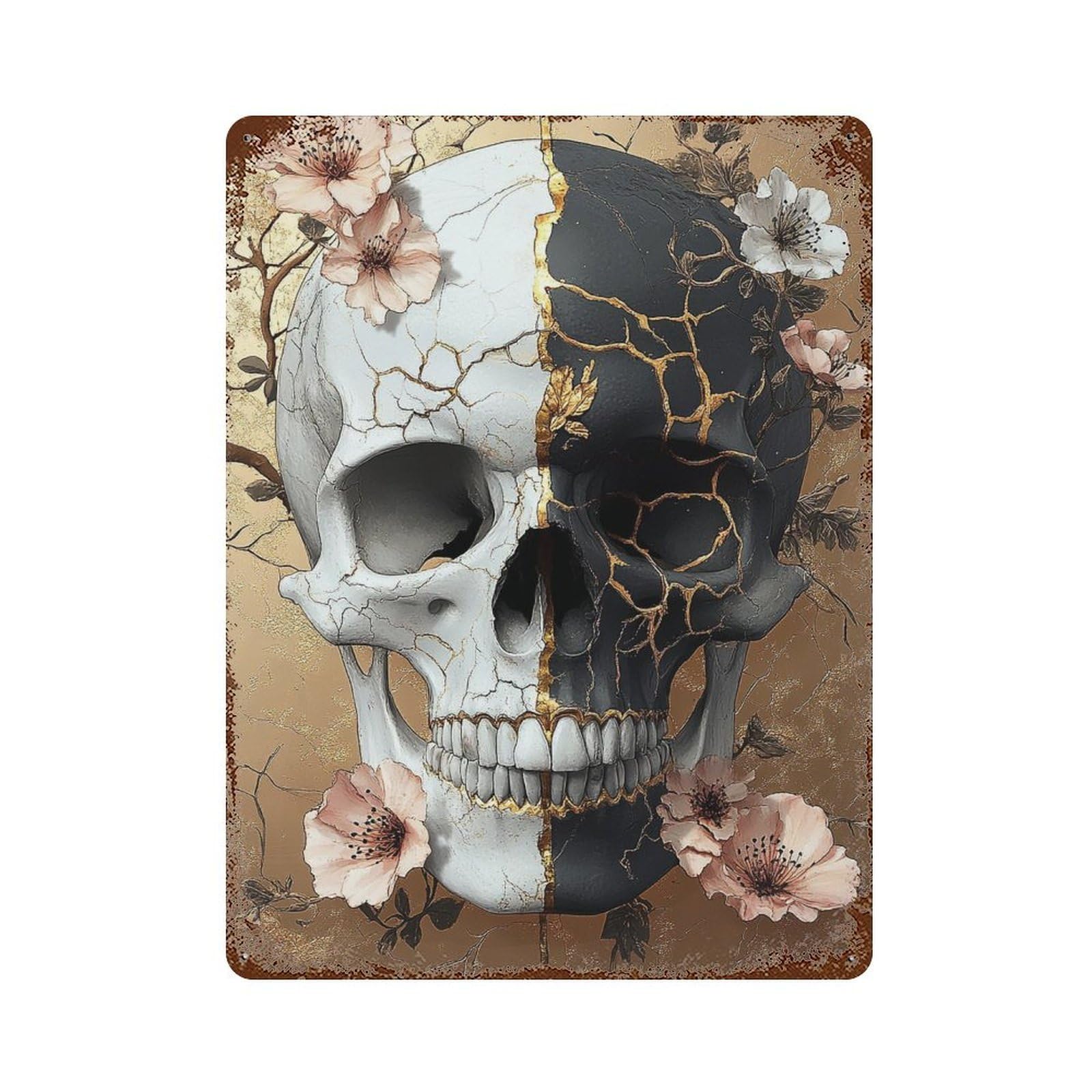 Rust Effect Gothic Skull Art Print-1 Rustic Tin Plaque 15.7"x11.8", Classic Wall Plaque for Shed, Workshop And Garage Wall Decor