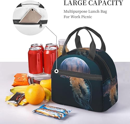 Miniatura 7 de DEHIWI Bolsa de almuerzo de medusas 3D para mujeres y hombres, reutilizable, aislada, lonchera hielera, bolsa de mano para trabajo, picnic y viajes