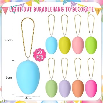 50PCS Easter Hanging Eggs Decorations,Colourful Easter Egg Ornaments for Easter Tree,Spring Hanging Easter Decorations for Branch,School,Home,Easter Party Decor