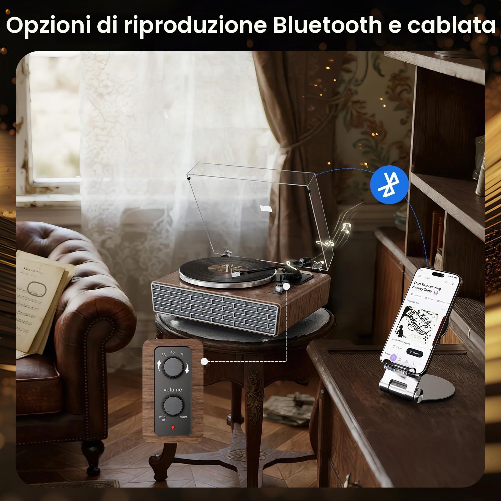 Giradischi in Vinile, Bluetooth, AT-3600L, 33/45 giri, AUX/RCA | Giradischi in vinile con 4 altoparlanti stereo,giradischi HiFi, preamplificatore phono,2 velocità, ingresso AUX/uscita RCA.