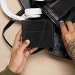 Wallet Men, Leather Slim Bifold Wallet for Men, Minimalism Credit Card Wallet with Zipper Coin Bag and ID Window (Black)