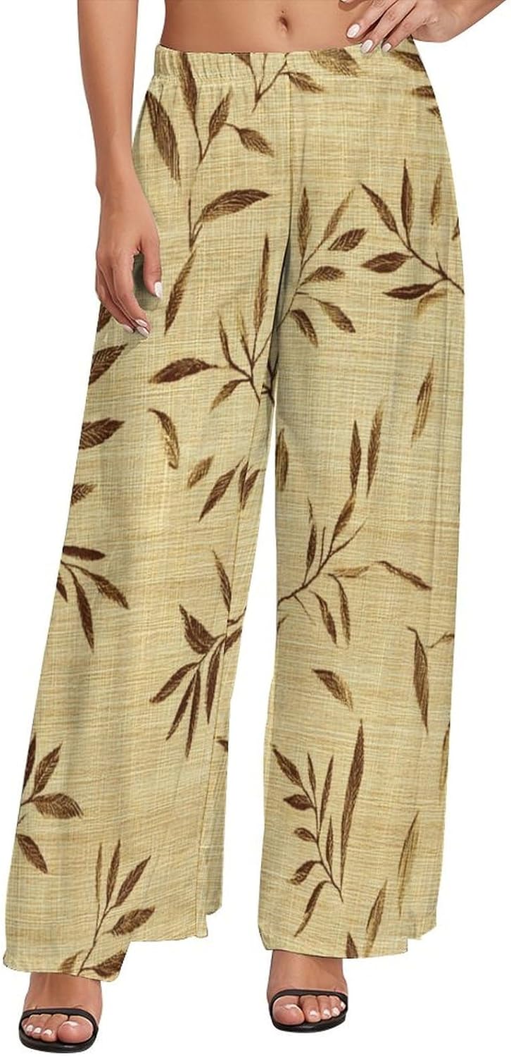 Wide Leg High Waist Pants for Woman Plus Size Flowy Pants Summer Beach Trouser Lightweight Elastic Waist Trouser