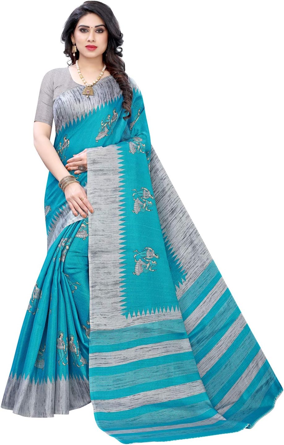 SatraniWomen's Printed Khadi Silk Saree with Blouse Piece