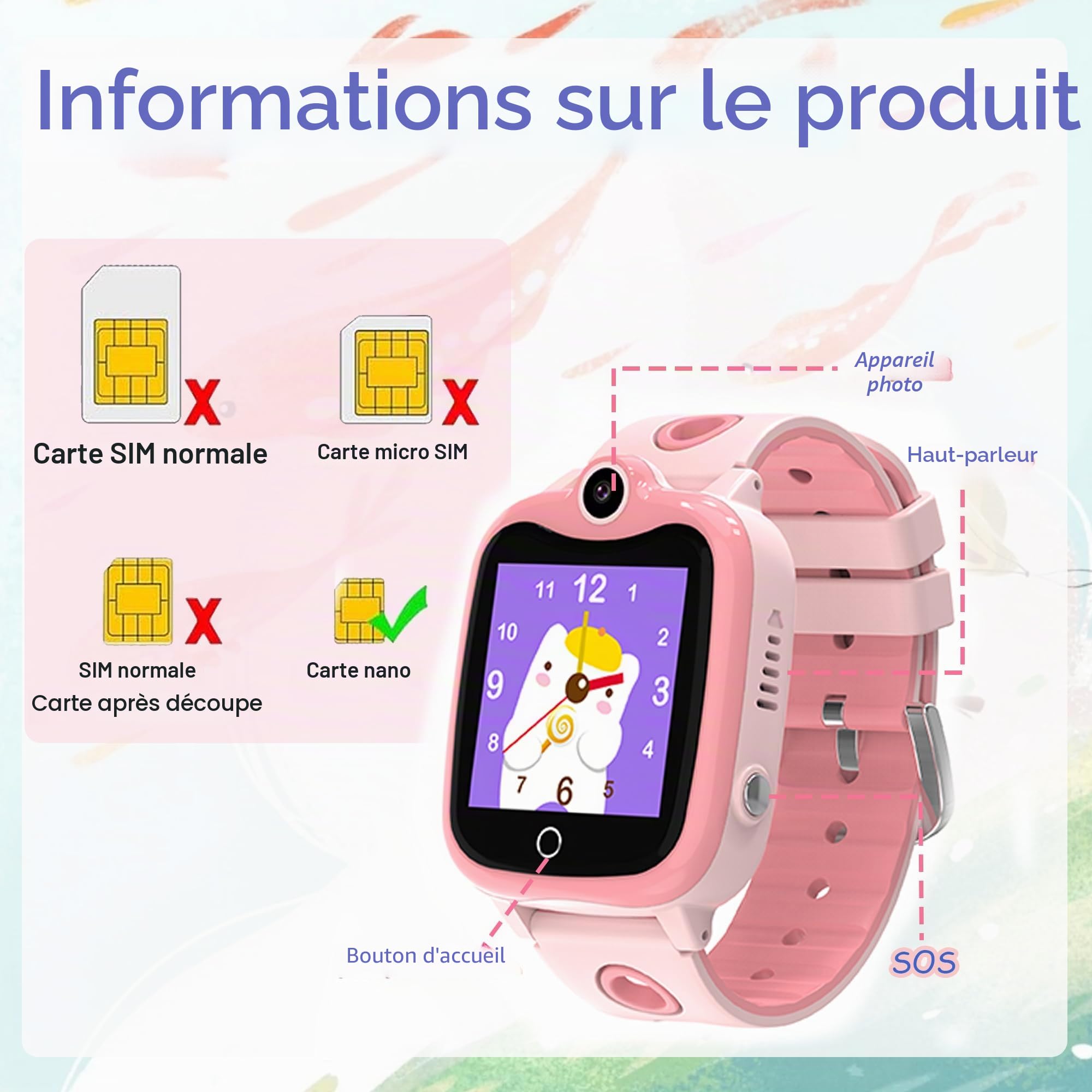 4G Montre Connectée Enfant, Montre GPS Enfant Filles Garçons avec Téléphone, SOS, WiFi, Appels/Vidéo/Chat Vocal, IP68 Jeux Réveil, Mode École,Montre Intelligente Enfants Cadeau (Rose)