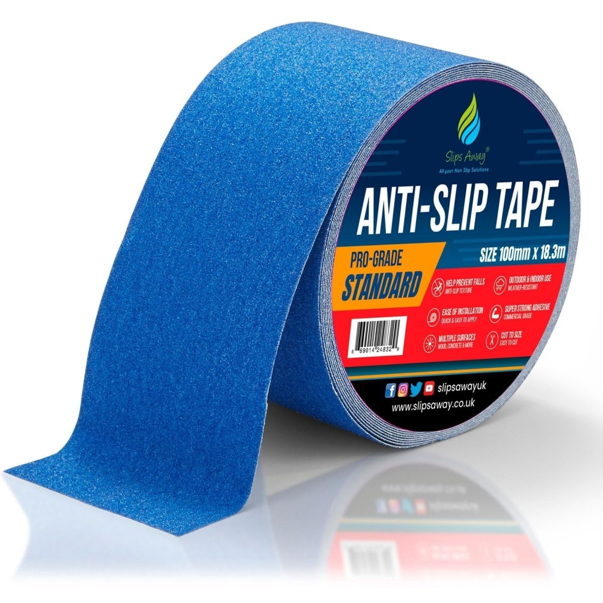 SlipsAway Anti-Slip Tape Roll - Strong Adhesive Grip Tape for Stairs Tread, Ramp & Deck - 100mm x 18.3m Waterproof Non-Skid Tape for Indoor/Outdoor Use - Made in the UK - Blue โ image 1