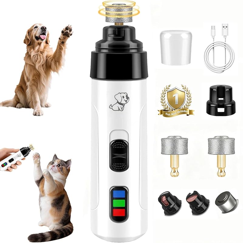 Lixador de Unhas para Cães e Gatos RGIMF M1 com Luz, 2 Velocidades e Bateria USB Branco