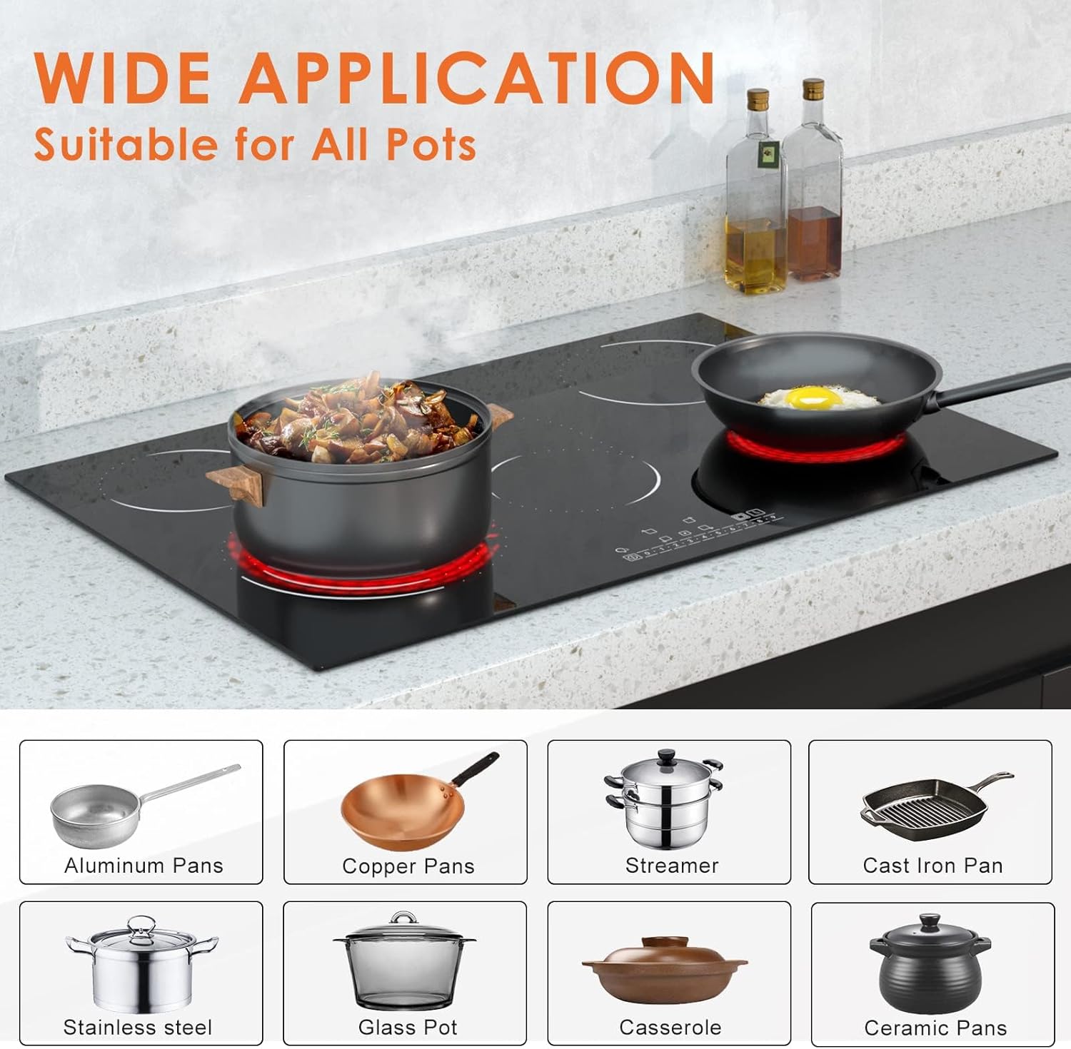 Davivy 30 inch Electric Cooktop 5 Burner,Drop in Electric Stovetop -Timer & Child Safety Lock,9 Heating Level,Over Temperature Protection,Sensor Touch Control,220~240V Hard Wire,8600W