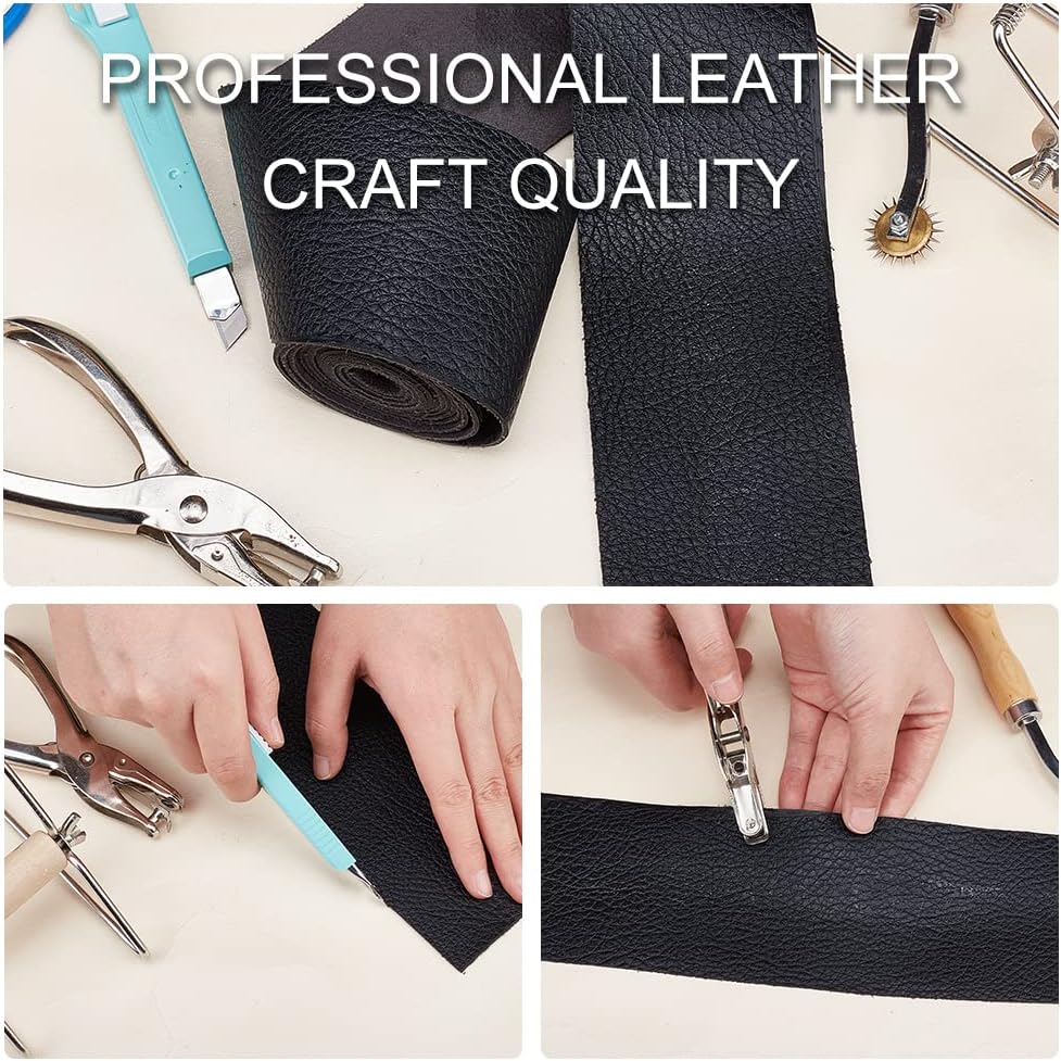 PH PandaHall 3 Inch Leather Blank Belt 2.1 YardsImitation Leather Cord Black Leather Belt Strip Grain Leather Strap Flat Leather Belt Blank for DIY Arts Craft Projects Clothing Jewelry Wrapping, Black