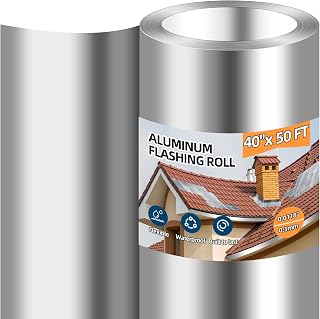 Tubtoken 40" x 50' Aluminum Roll Flashing 26GA (0.3mm) - Rustproof Roof Strip for Leaks, Moss, Mildew Prevention in Roofing & Gardens