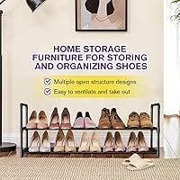 Vista 4 de Shoe Rack - Metal Shoe Rack Organizer - Stackable Shoe Storage Shelf for Entryway, Closet, Bathroom 30cm(D) x 92cm(W) x 55cm(H) -Black (2-Tier)