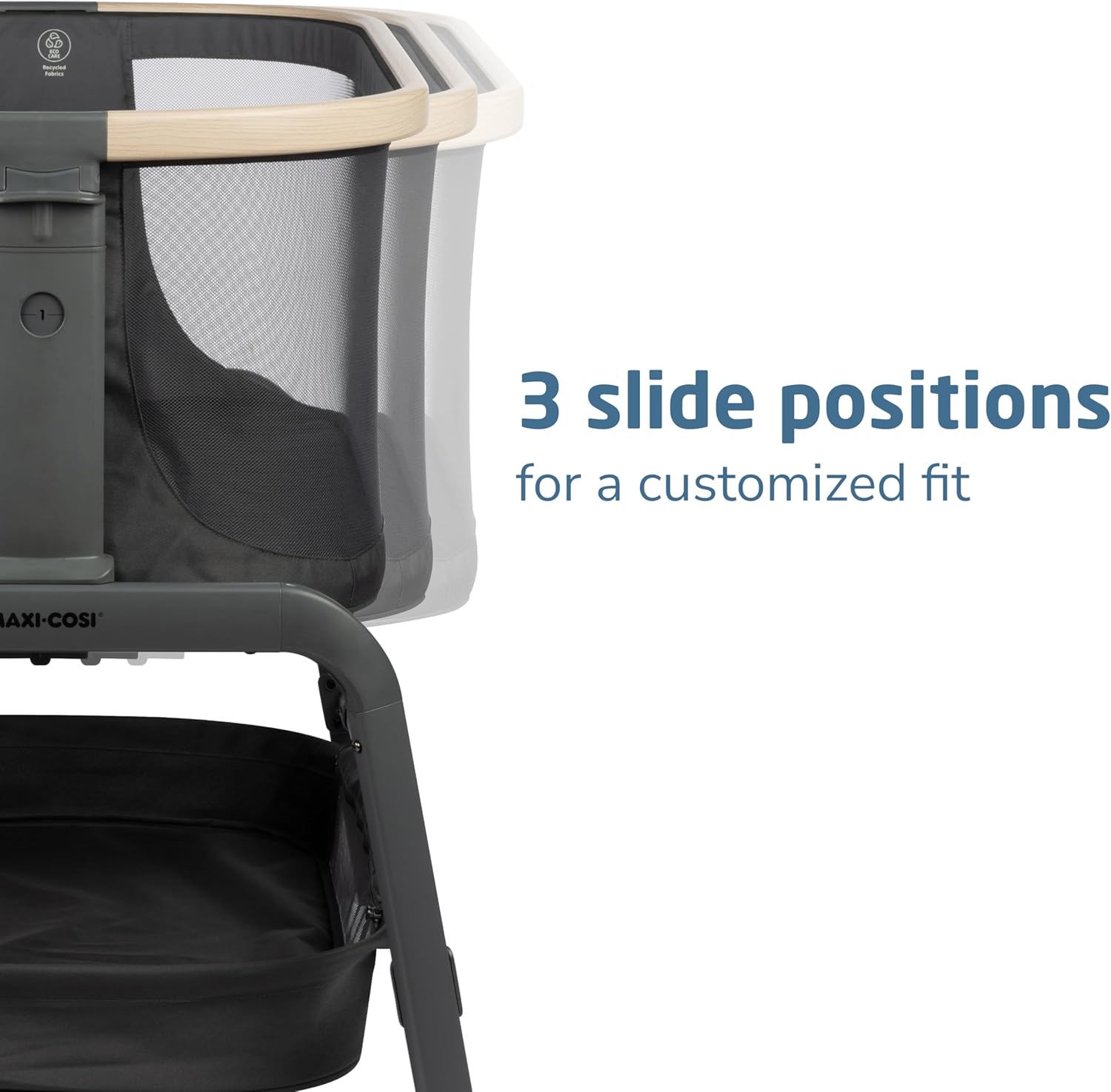 Maxi-Cosi Iora Baby Bassinets Bedside Sleeper, Portable Bassinet, Infant Bedside Sleeper Crib, Height Adjustable, Breathable Mesh, Large Storage Basket, Classic Graphite