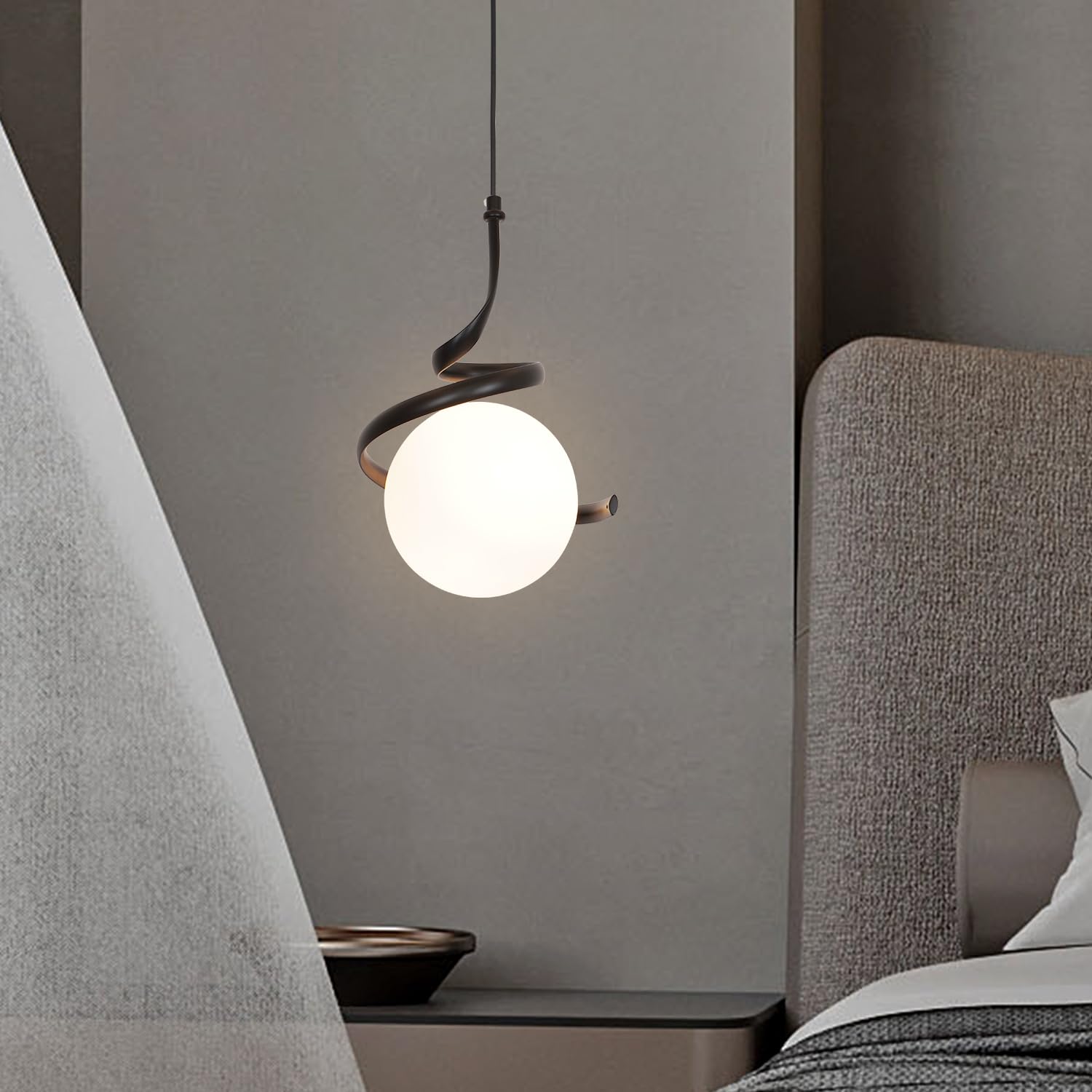 zhxinashu Lampada a Sospensione con Globo in Vetro per Camera da Letto | Lampada a Sospensione Nero, Lampadina G9 Non Inclusa, Cavo Regolabile da 2 Metri, Lampada Vintage per Comodino e Soggiorno