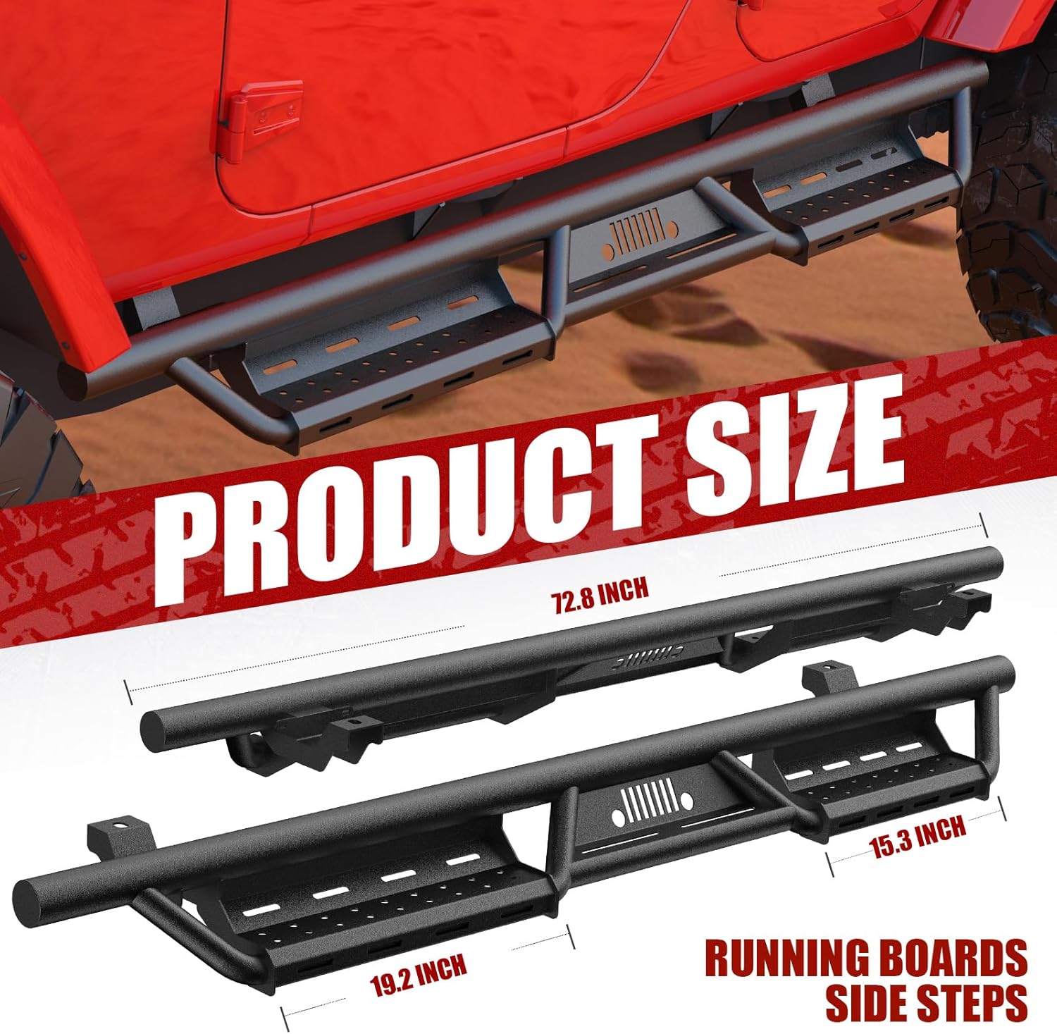 Running Boards Side Steps Compatible with 2007-2018 Jeep Wrangler JK JKU Unlimited 4 Doors, Bolt-on Drop Side Steps Rails, Heavy-Duty Steel Nerf Bars Step Plates Rock Sliders Rail, Textured Black