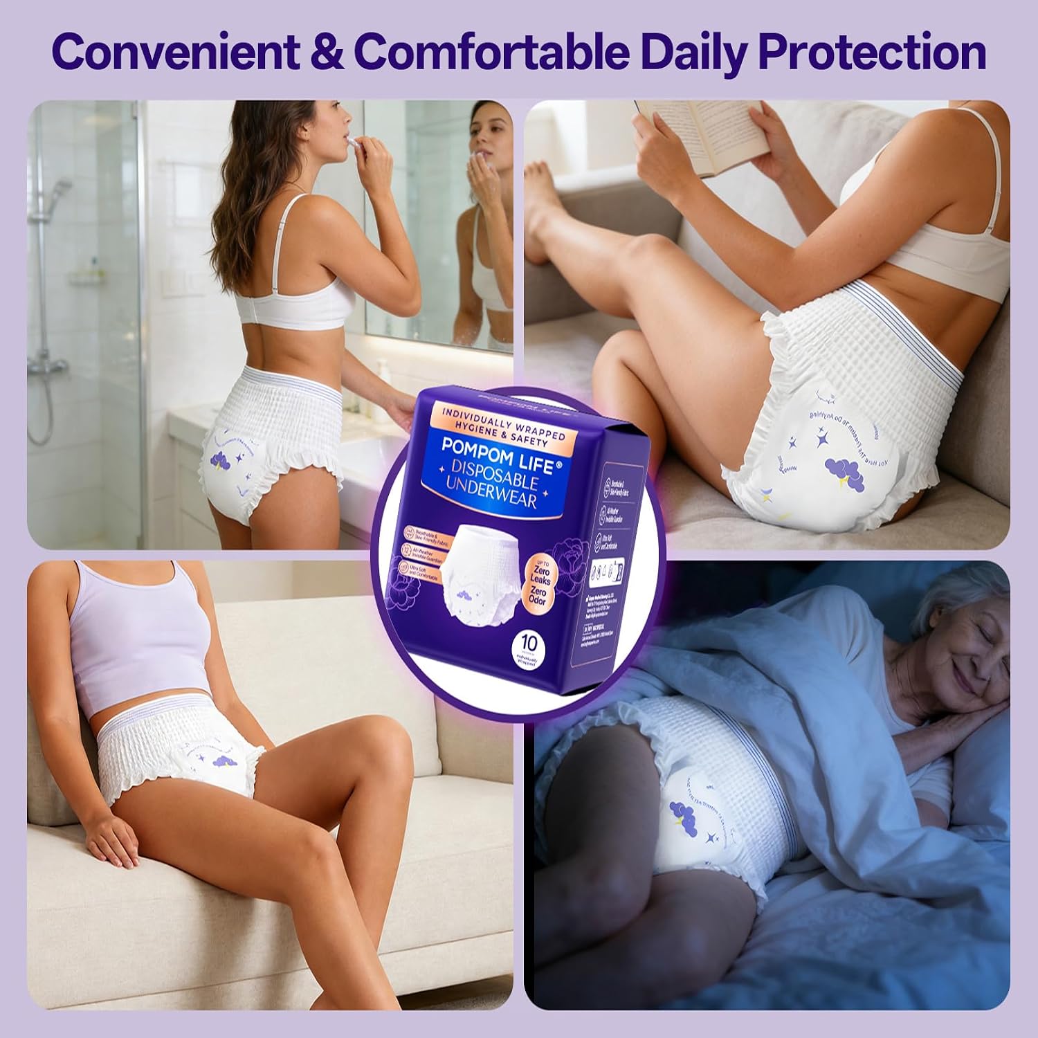 Individually Wrapped Disposable Incontinence Underwear for Women | Soft & Breathable Adult Diapers Women Large Overnight | Single-use Postpartum Underwear for Women Travel & Postpartum Essentials