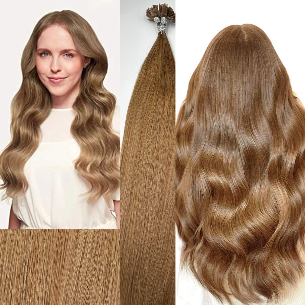 24 Inch Fusion Premium Hair Extensions Human Hair 50 Strands Flat Tip Pre Bonded Hair Extensions Keratin Hair Extensions Human Hair 50G (Dark Blonde #8)