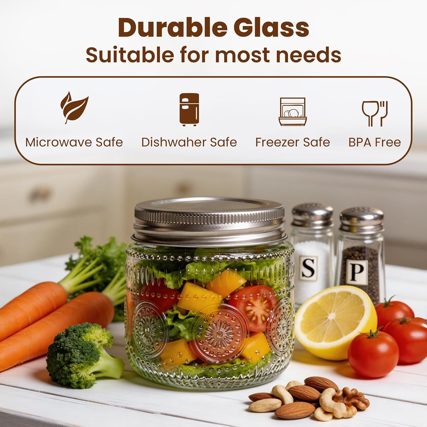 8 oz Glass Mason Jars with Airtight Lids and Bands,24 Pack with Labels &Tags, Half Pint Canning Jars for Honey, Jam, Candies, Jelly, Spice, DIY Crafts & Wedding Favors