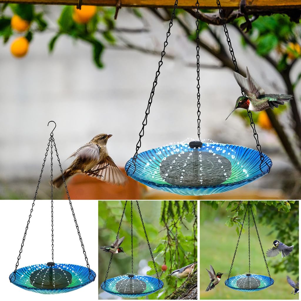 Genérico Comedero Colte De Cristal para Pájaros, Multifuncional para Comida, Agua Y Baño, 26,6 Cm, Decoración para Jardín Y Patio, cho Ligero Y Fácil De Limpiar