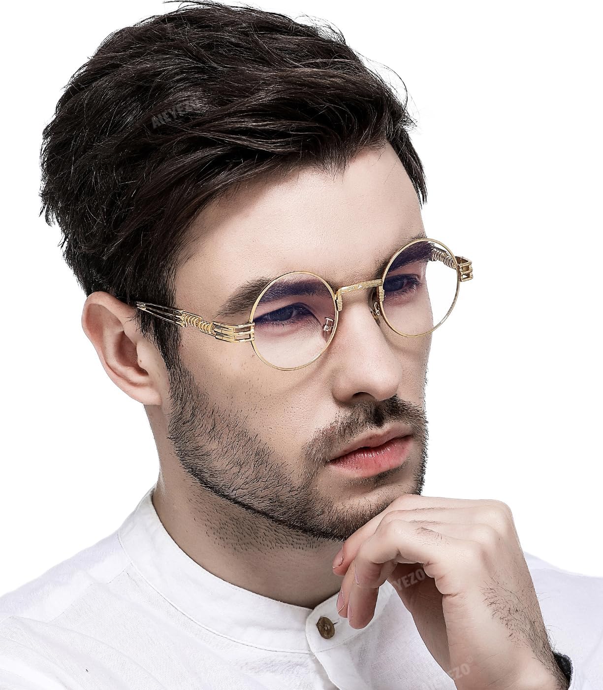 AIEYEZO Round Steampunk Sunglasses for Men Women Retro Circle Hippie Glasses Metal Frame 100% UV Blocking Lens - Image 2