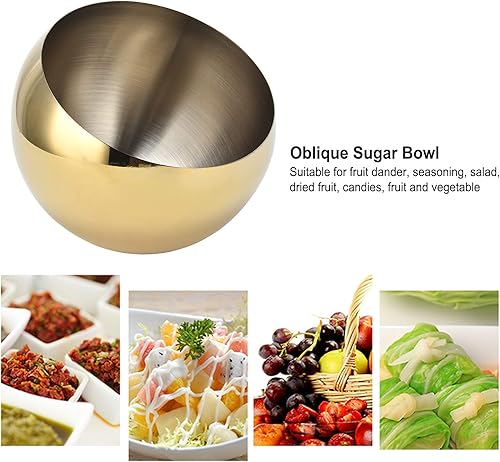 Miniatura 4 de Tomotato Azucarero de acero inoxidable, soporte para cubos de azúcar dorado, metal cepillado, recipiente esférico para condimentos esféricos para el