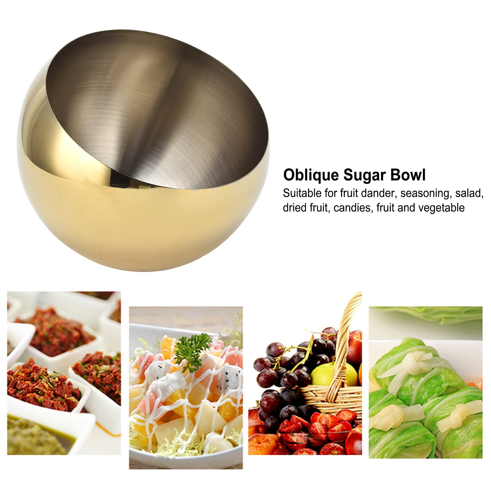 Brushed Metal Bowl, Stainless Steel Bowl, Oblique Sugar Bowl Clean and Hygienic Durable In Use Made Of 304 Stainless Steel for Serving Sugar Pepper Salt Spice (Medium)