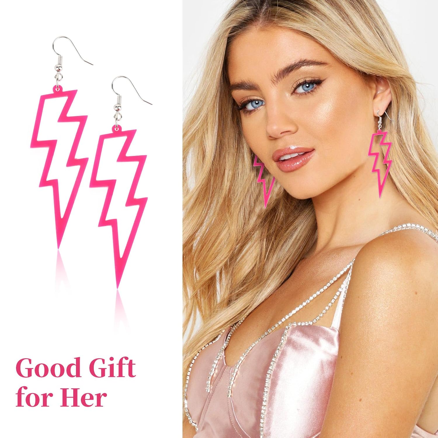 CAVETEE 8PCS Hot Pink Heart Earrings for Women, Dangle Earrings Cute Love Earrings for Her Lightweight Big Hoop Earrings 80s Party Accessories - Image 5