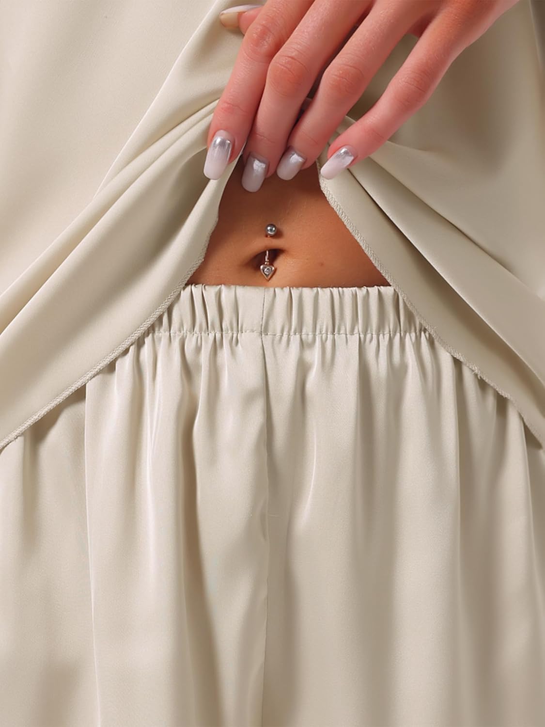 cheibear Womens Satin Pajamas Set Silky Camisole Sleeveless Spaghetti Strap Cami Split Shorts Sets 2 Piece Sleepwear - Image 5