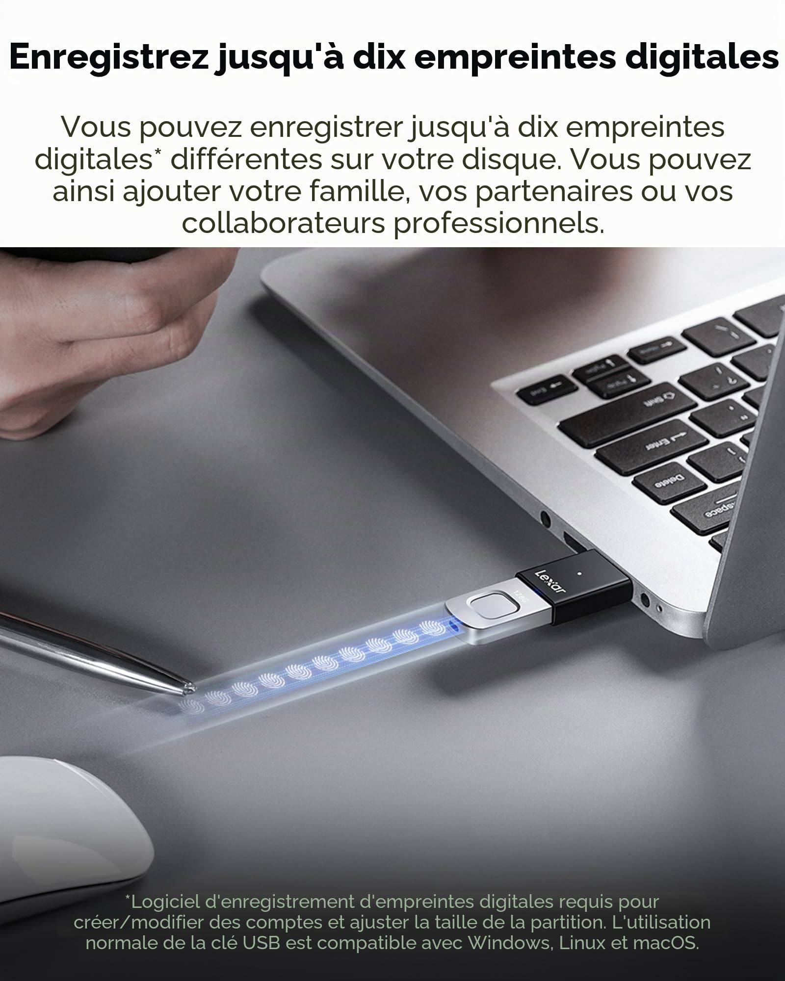 Lexar CLE USB Fingerprint 128GO F35 Pro
