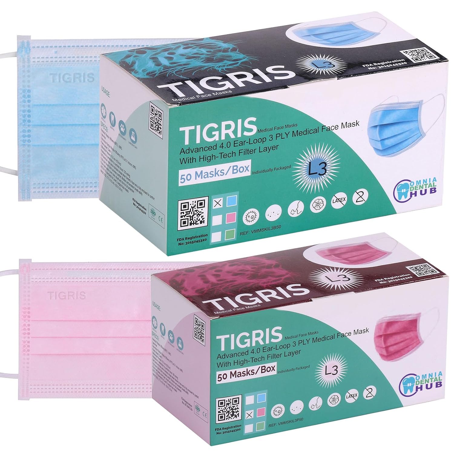 Omnia Tigris Disposable Face Mask | 2000 Pcs Earloop Face Mask 3-Ply Protection Face Masks 4.0g | Disposable Breathable Mask for Adult, Home, Office, Daily Wear - Blue