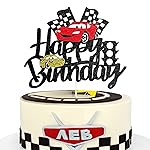 MEMOVAN Car Birthday Cake Topper Race Car Cake Decoration for Boy Girl Man Racing Car Checkered Flag Themed Birthday Party Supplies Double Sided
