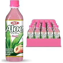 OKF Aloe Vera Drink Juice with Pure Aloe Pulp, Variety, 16.9 oz. Peach, Pack of 20, Plant Based Drink, Korean drinks