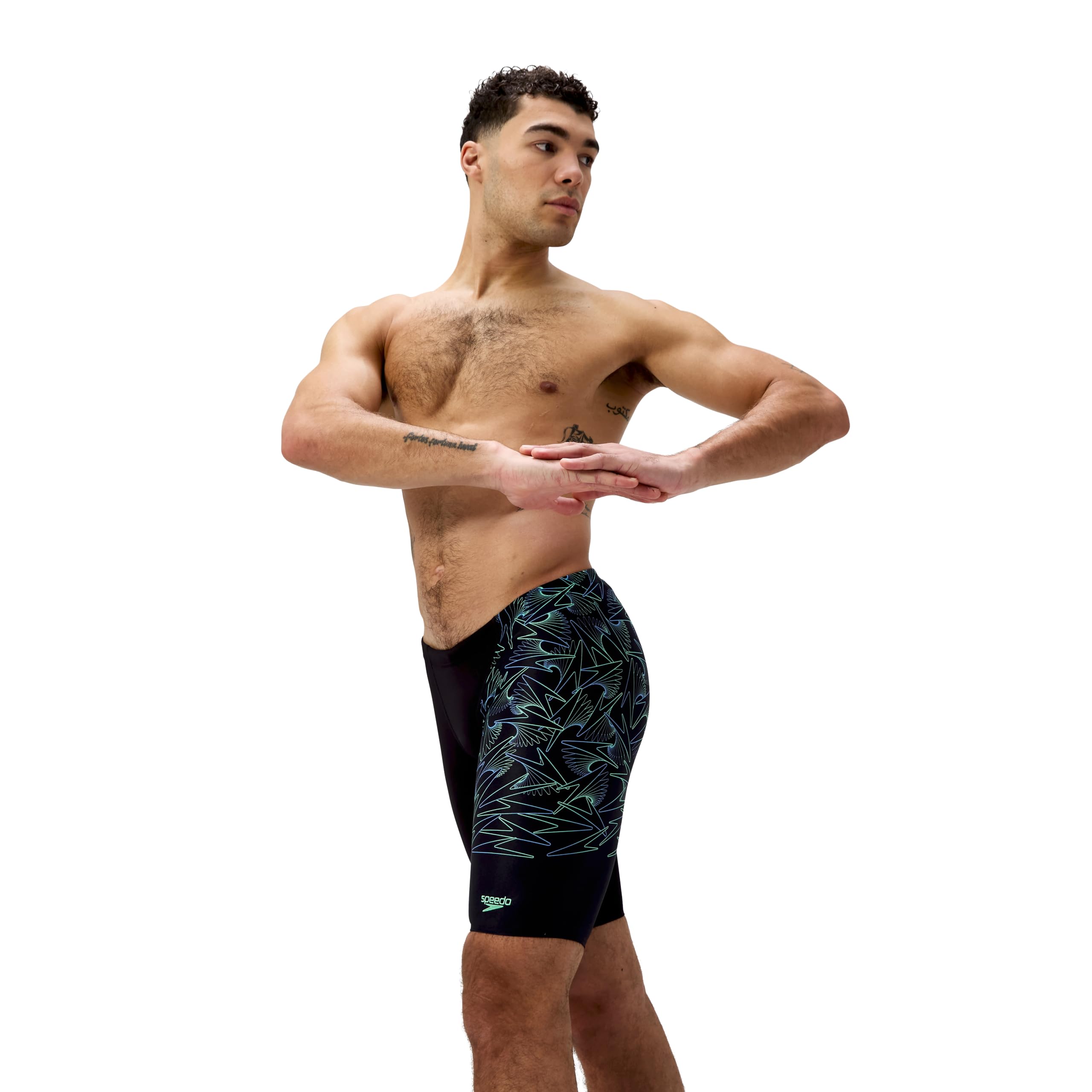 Speedo Hyperboom V-Cut Jammer para Hombre, Black/Alfalfa Green, 36