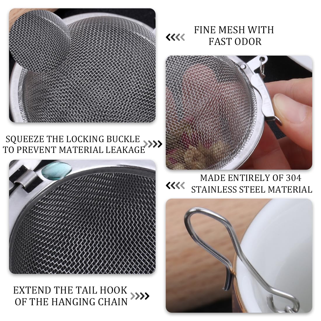 4 Piezas Bolas Infusor Bolas de Infusor de Colador de Té, Coladores de Té de Acero Inoxidable, Ø 4,5 cm, con Gancho de Cadena Extendido y Malla Extrafina, Colador de Té para Té Suelto