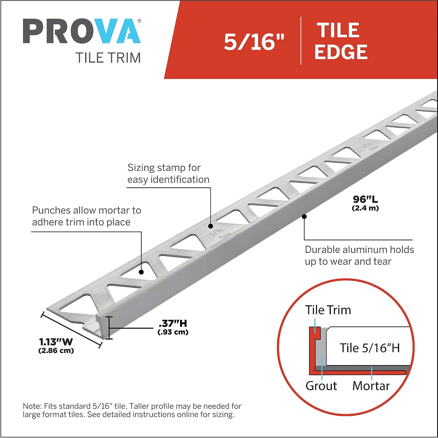 M-D Building Products 31396 5/16 in. x 96 in. Mill Aluminum Tile Edge