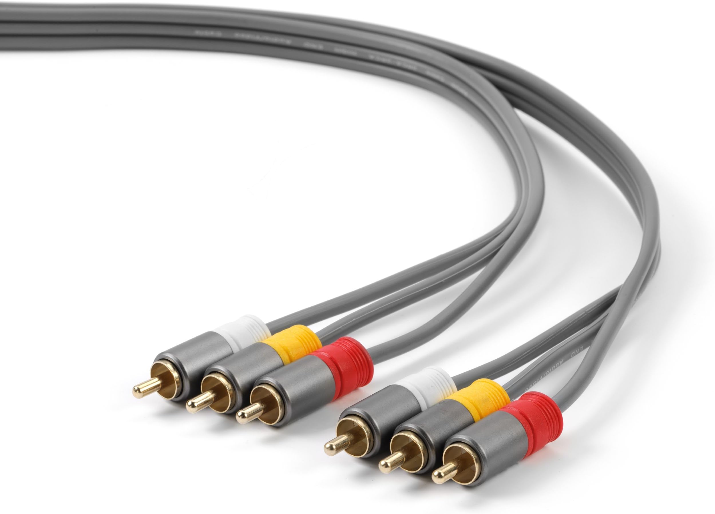 Aurum Cables Gold Plated RCA Audio Video Composite Cable - Male to Male - for Receivers, VCR, DVD, TV, HDTV - 3 Feet - (Gray)