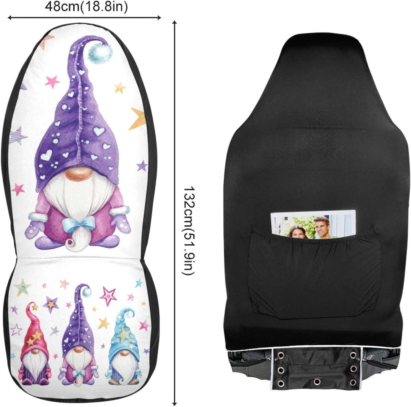 xigua Cute Gnomes Front Car Seat Cover Breathable Waterproof Non-Slip Wearable Car Seat Accessories Easy to Install Automotive Front Protectors for Most Cars Trucks SUV, 2PCS