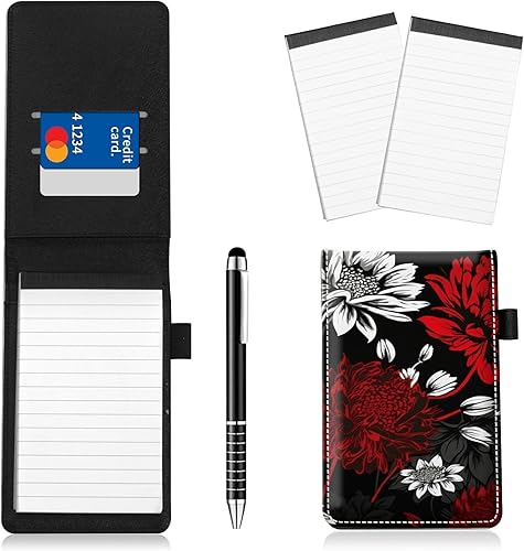 Miniatura 58 de Juego de 4 soportes para bloc de notas de tamaño de bolsillo, de piel sintética, mini bloc de notas con 2 bloc de notas pequeños y lápiz capacitivo