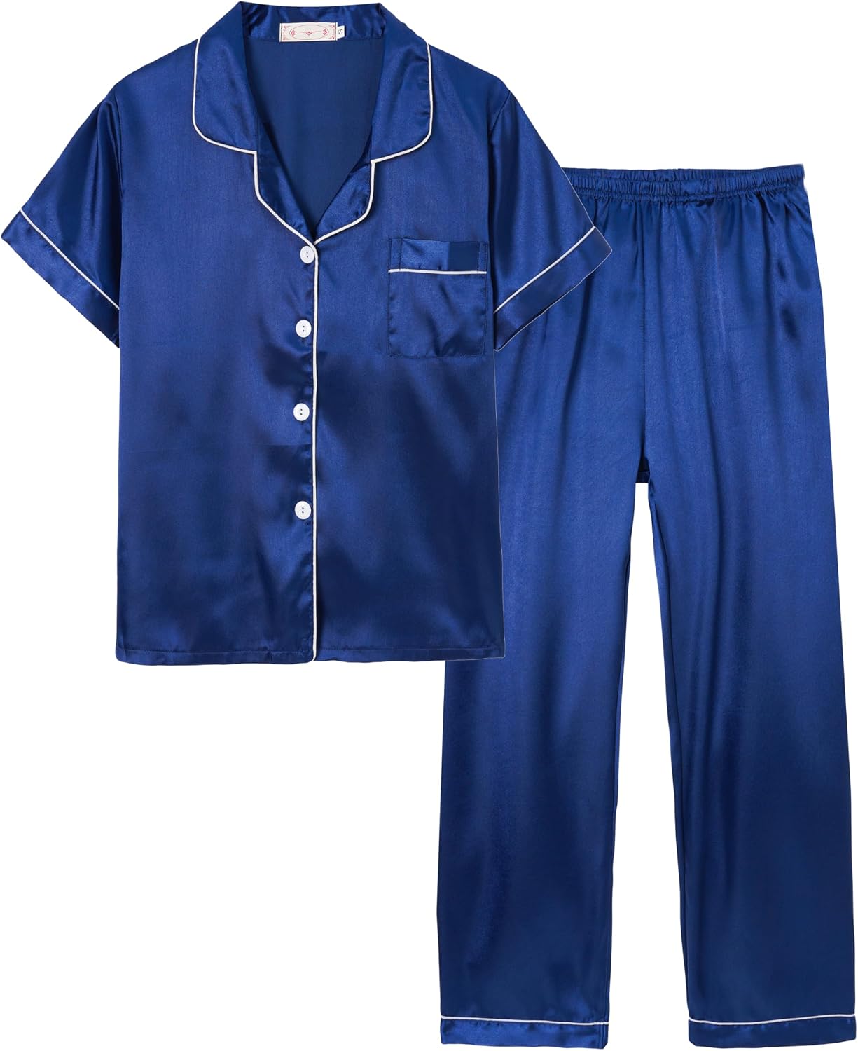 Hupohoi Unisex Kids Boys and Girls Pajama Sets Summer Short Sleeve Long Pants 2pcs Silky Sleepwear Button Down Loungewear
