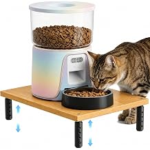 OPNICE Adjustable Cat Food Stand, Elevated Cat Feeder Stand with 4 Height Settings, Automatic Cat Feeder & Tradition Bowls, Raised Pet Feeding Table Station for Cats & Small Dogs, Natural Wood